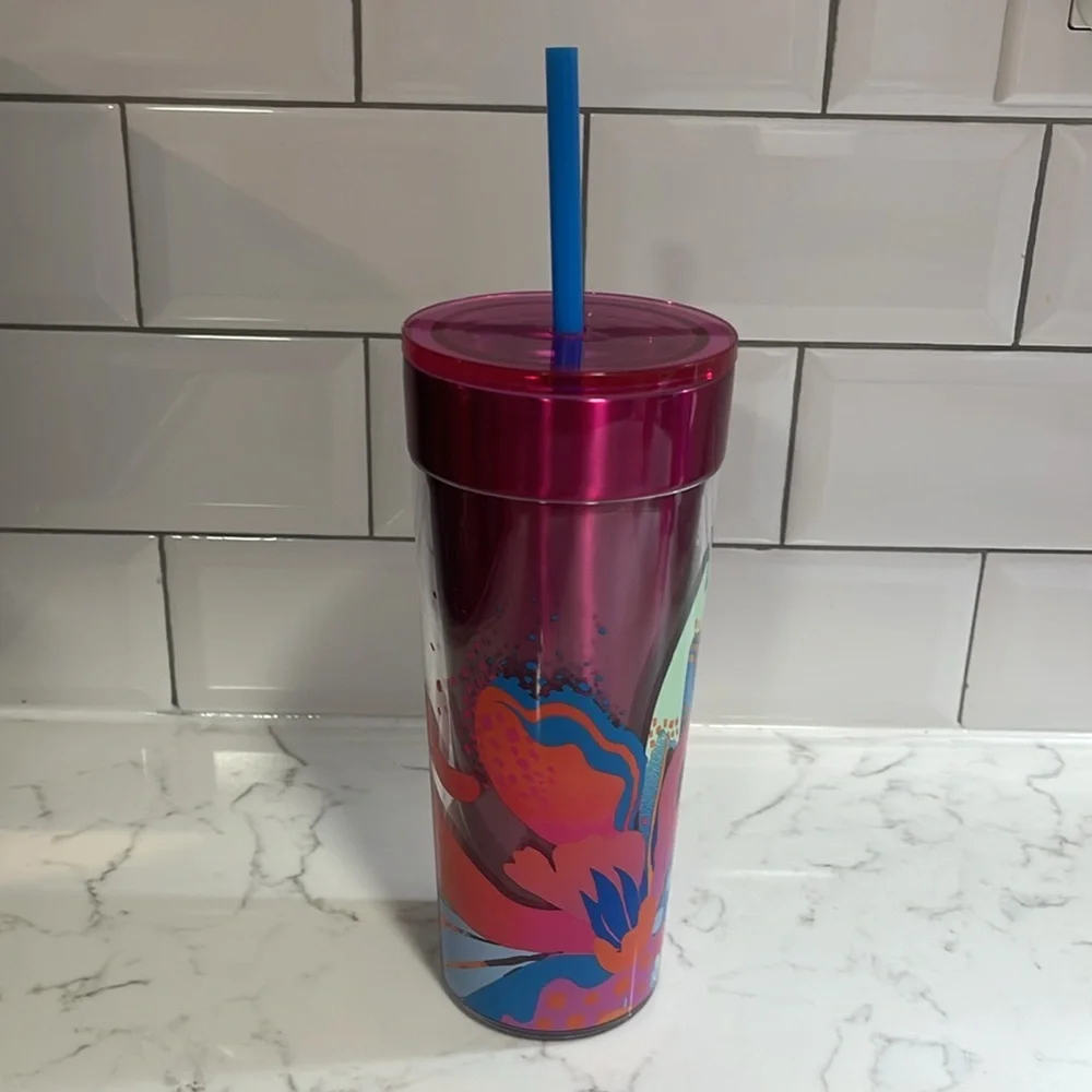 Starbucks | New metal insulated plastic 16oz cup Peony abstract